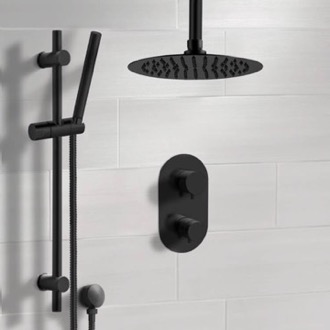 Shower Faucet Black Thermostatic Ceiling Shower System with Handheld Remer SFR61